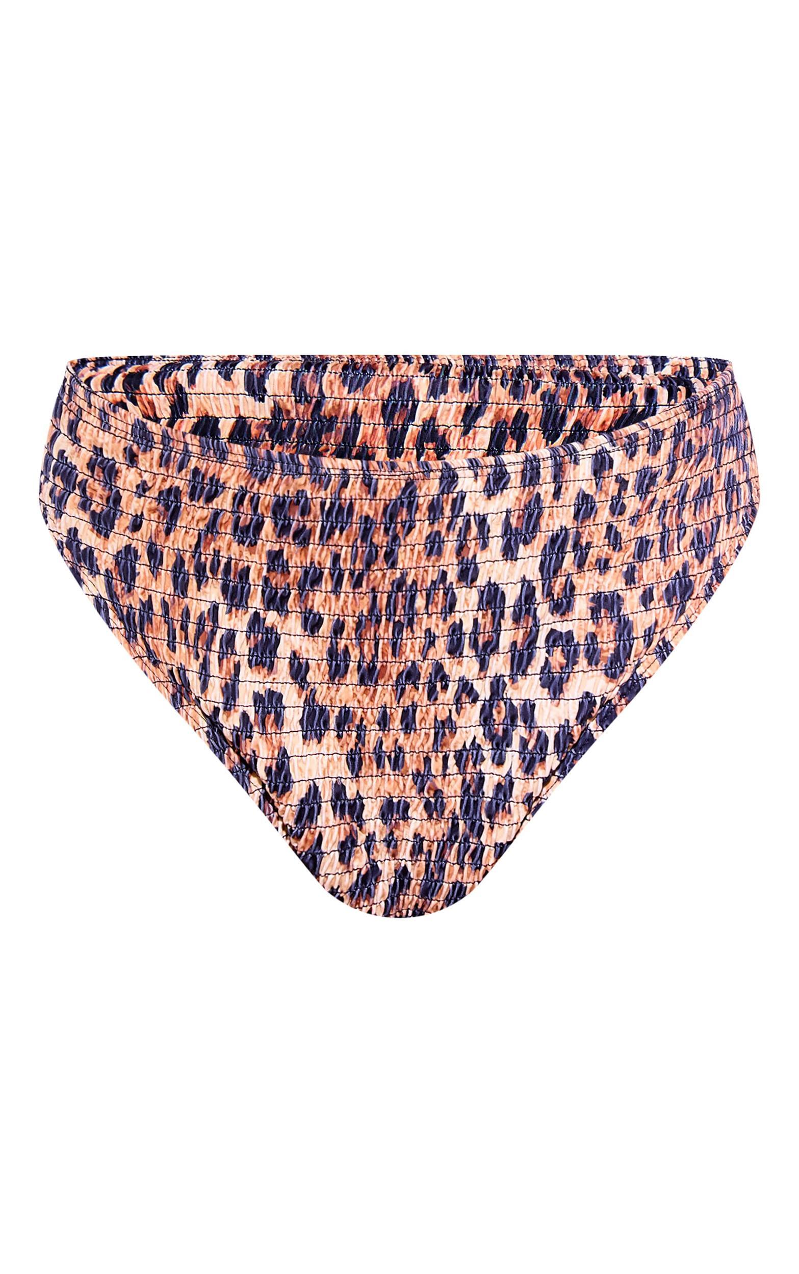 Brown Leopard Print Shirred High Waist Bikini Bottoms Product Image