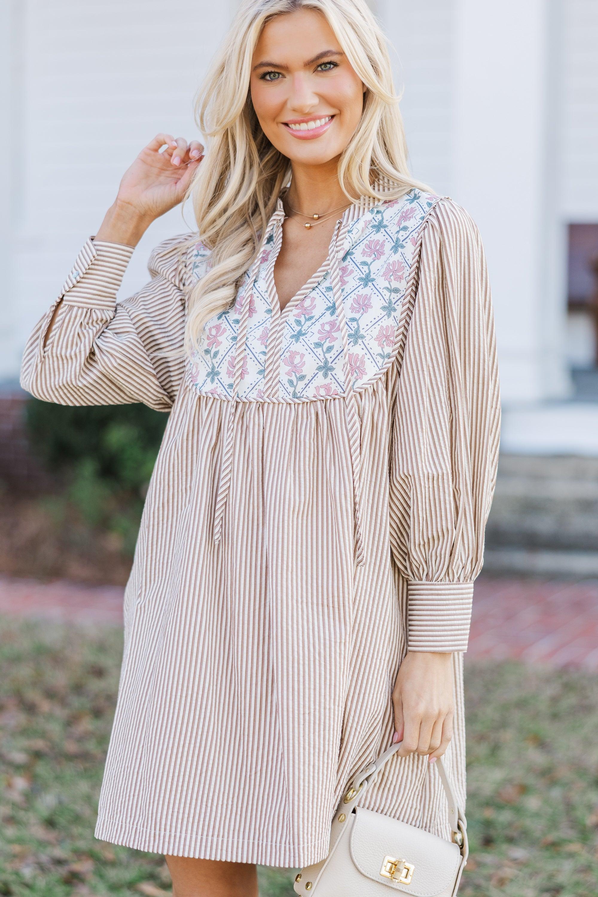 Give It A Moment Brown Striped Dress Female Product Image