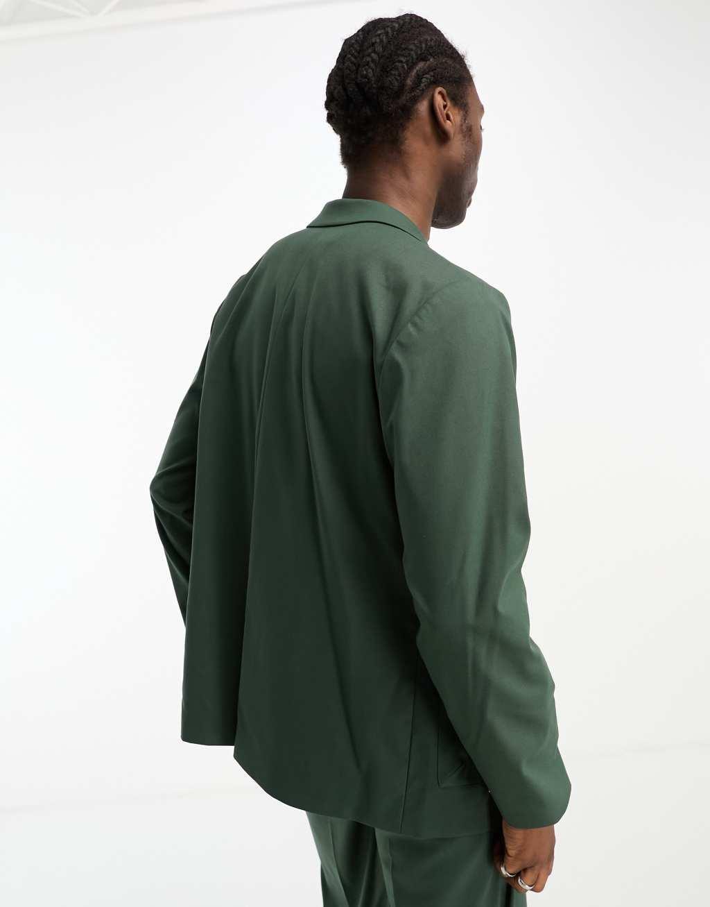 ASOS DESIGN oversized cargo pocket suit jacket in green Product Image