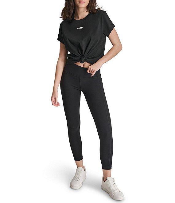 DKNY by Donna Karan Crew Neck Short Sleeve Knot Front Tee Shirt Product Image