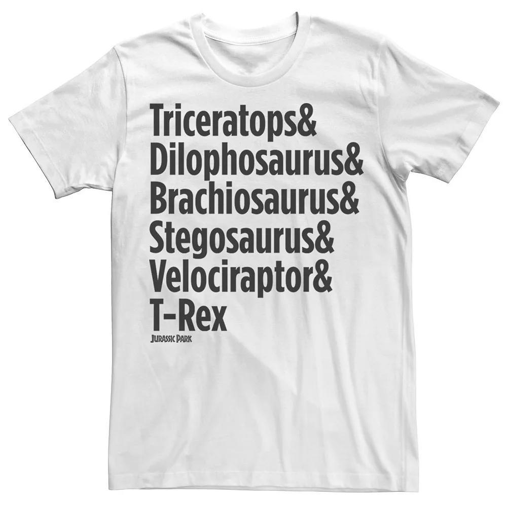 Men's Jurassic Park Dinosaur Name Types Tee, Size: Large, White Product Image