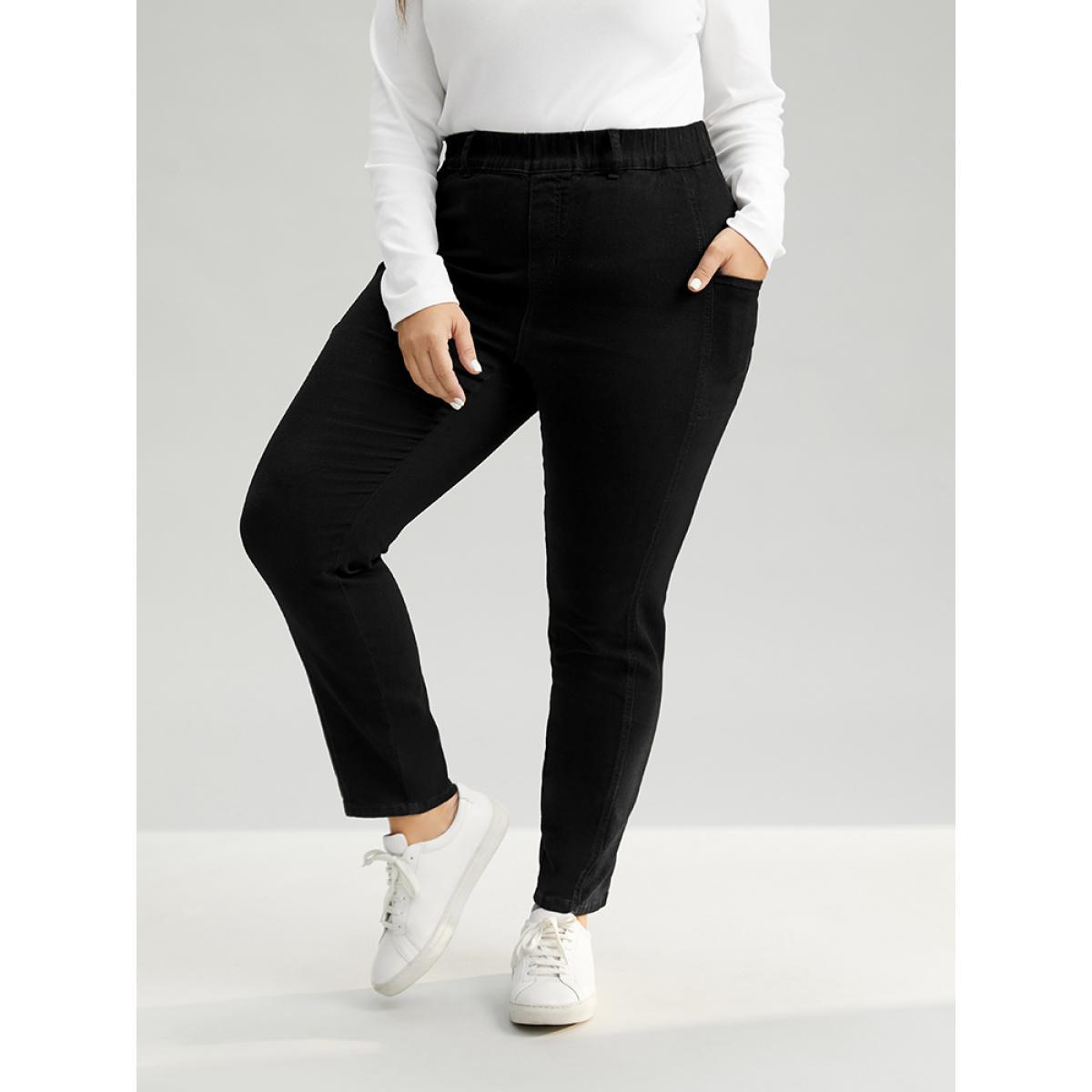 Plus Size Elastic Waist Side Pocket Skinny Jeans Women Black Casual Plain Plain High stretch Pocket Jeans BloomChic 24/3X Product Image