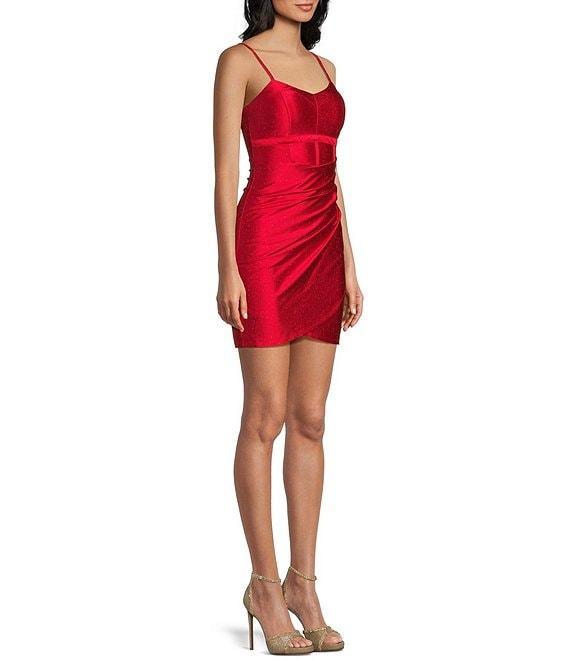 Honey and Rosie Glitter Knit V-Neck Corset-Inspired Envelope Hem Dress Product Image