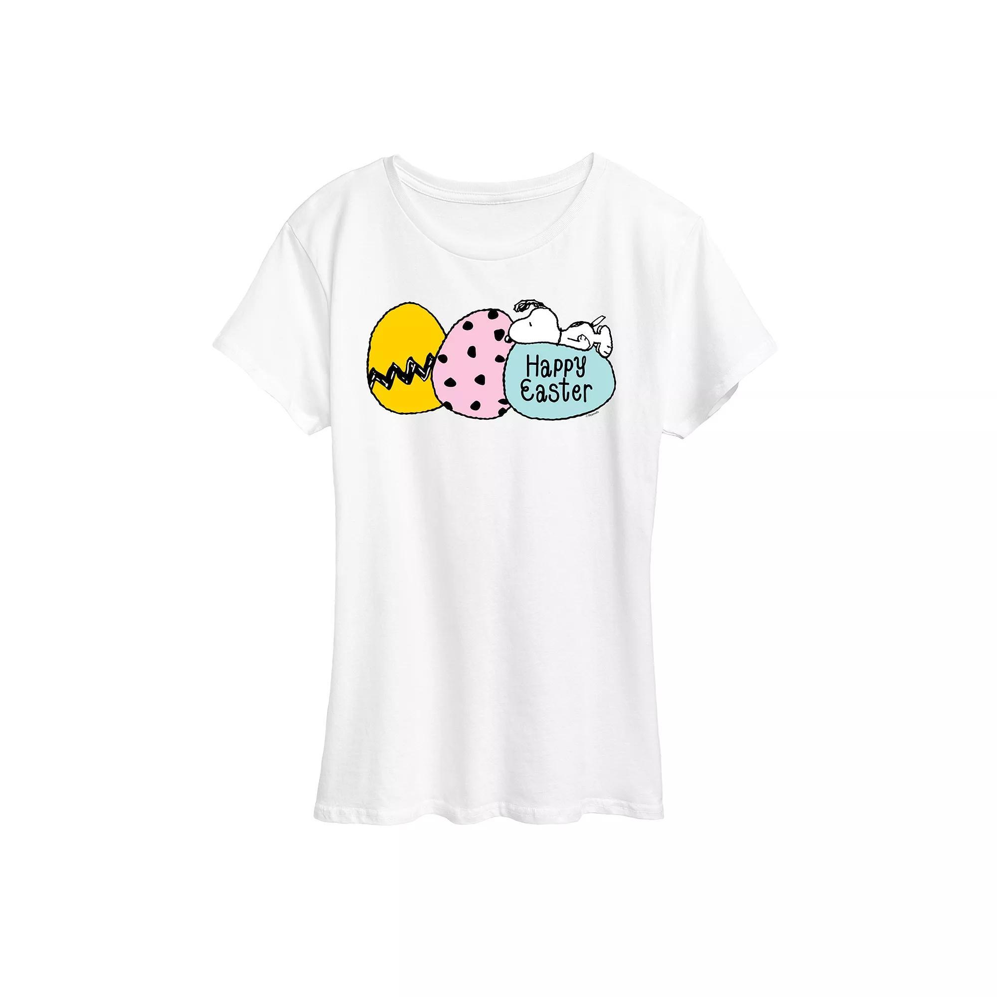 Women's Peanuts Snoopy Happy Easter Eggs Graphic Tee, Size: Large, White Product Image