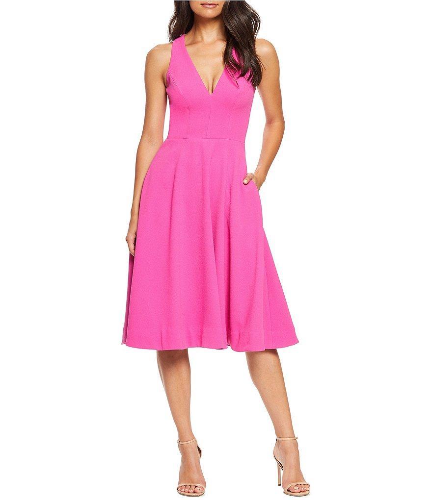 Dress the Population Catalina Crepe V-Neck Sleeveless A-Line Dress Product Image