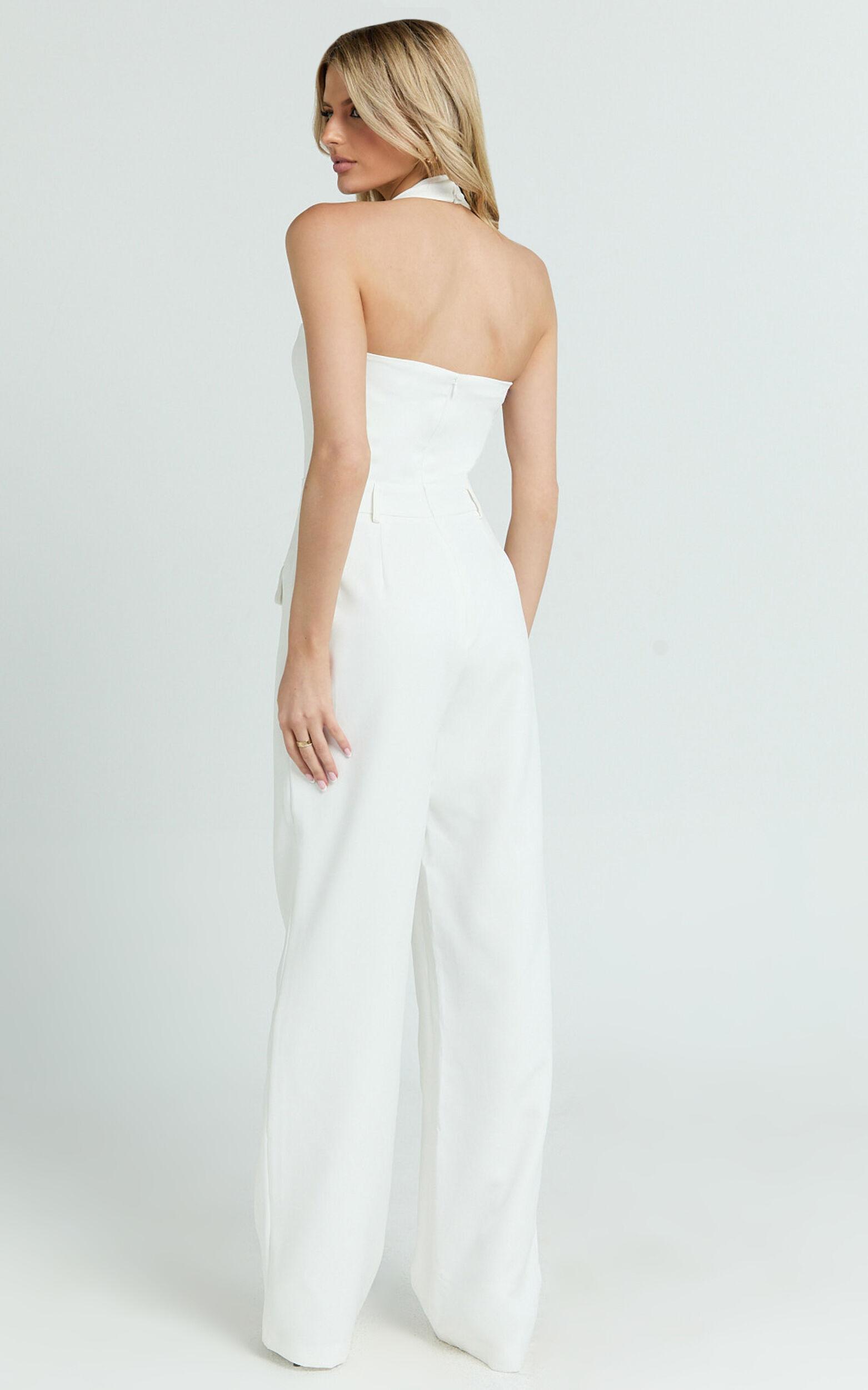 Koko Jumpsuit - Square Neck Halter Tailored Jumpsuit in White Product Image