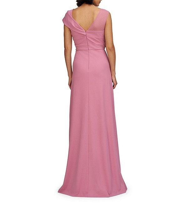 JS Collections Jordyn Illusion Round Neck Twist Front Pleated Bodice Crepe Aline Gown Product Image