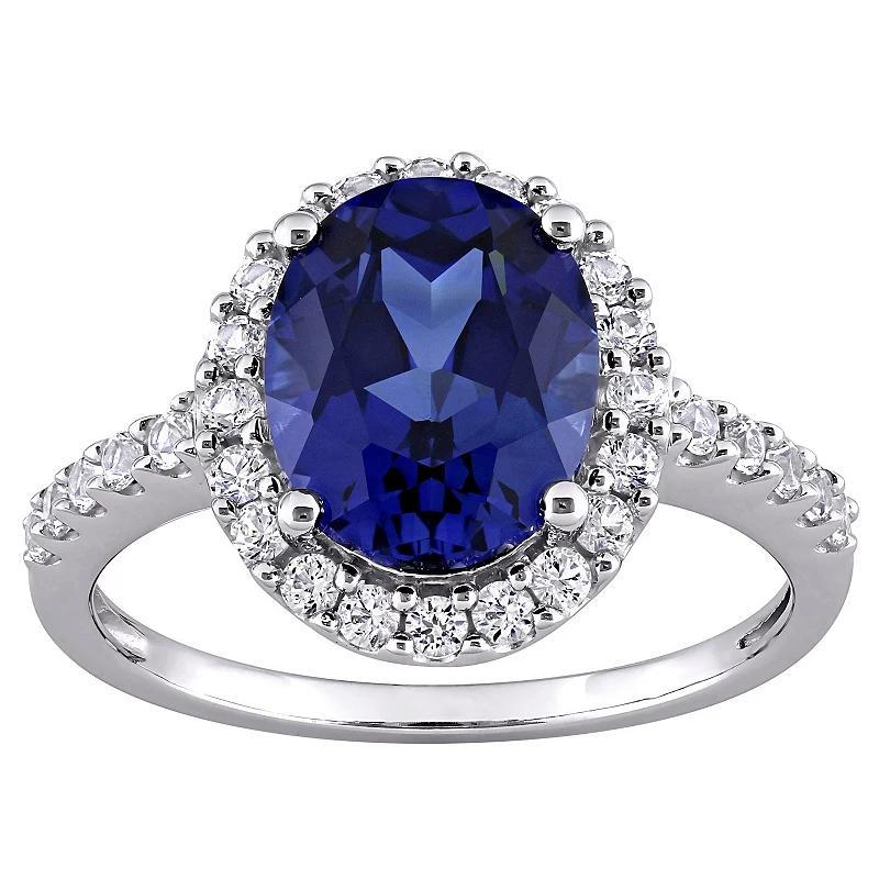 Stella Grace 10k White Gold Lab-Created Blue & White Sapphire Halo Ring, Women's, Size: 4 Product Image