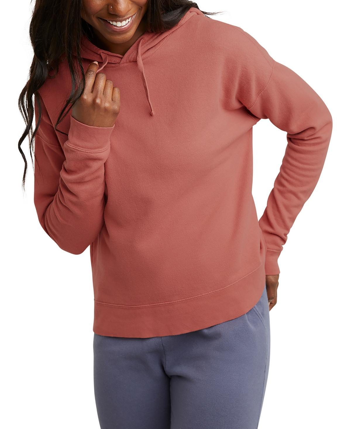 Hanes Womens Garment Dyed Fleece Hoodie Cantaloupe Orange L Product Image