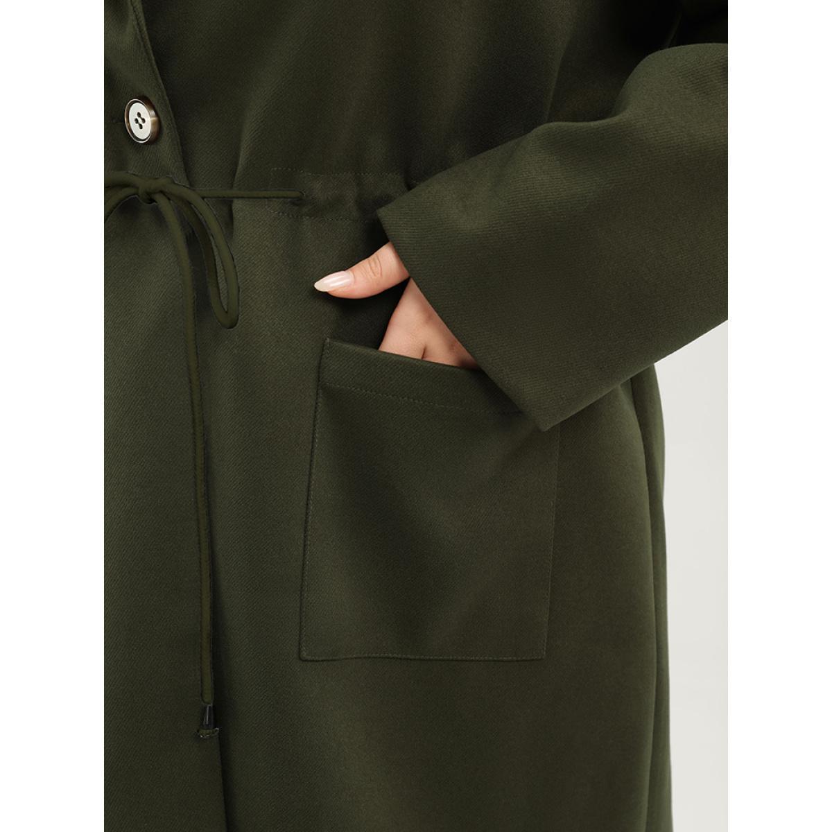 Plus Size Solid Button Up Pocket Drawstring Shirt Collar Coat Women ArmyGreen Casual Ladies Dailywear Winter Coats BloomChic 10/M Product Image
