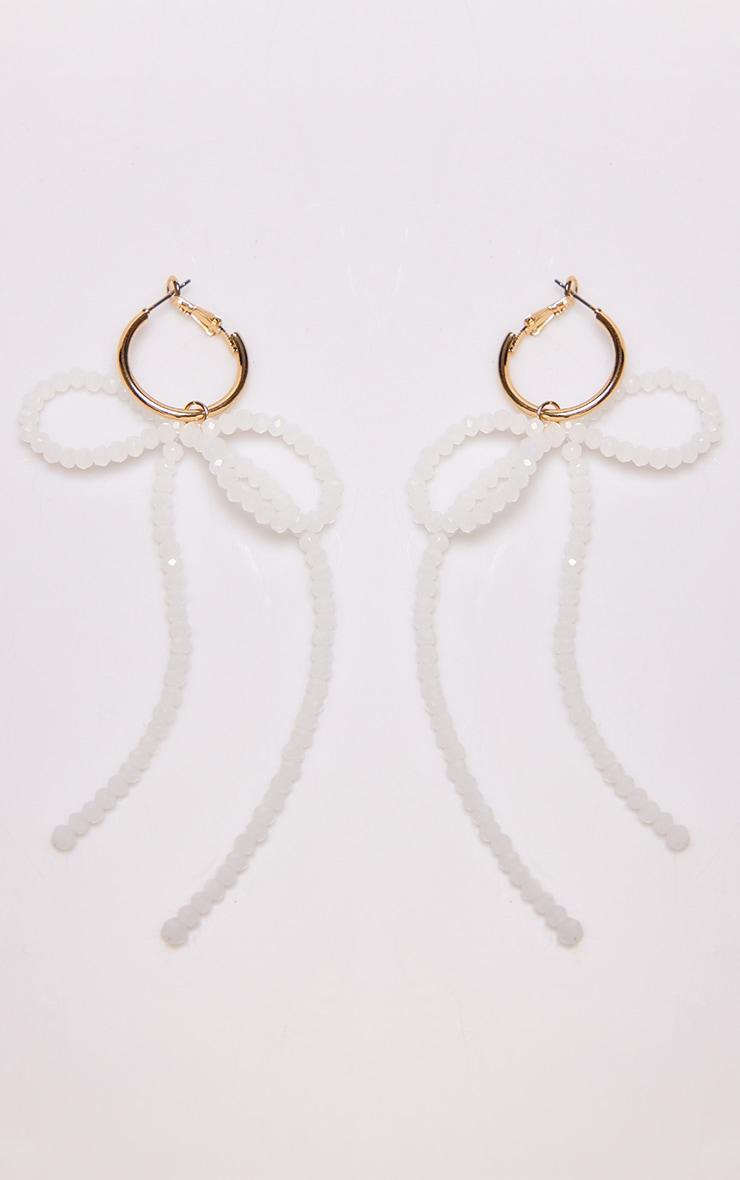 White Diamante Large Bow Hoop Earrings Product Image