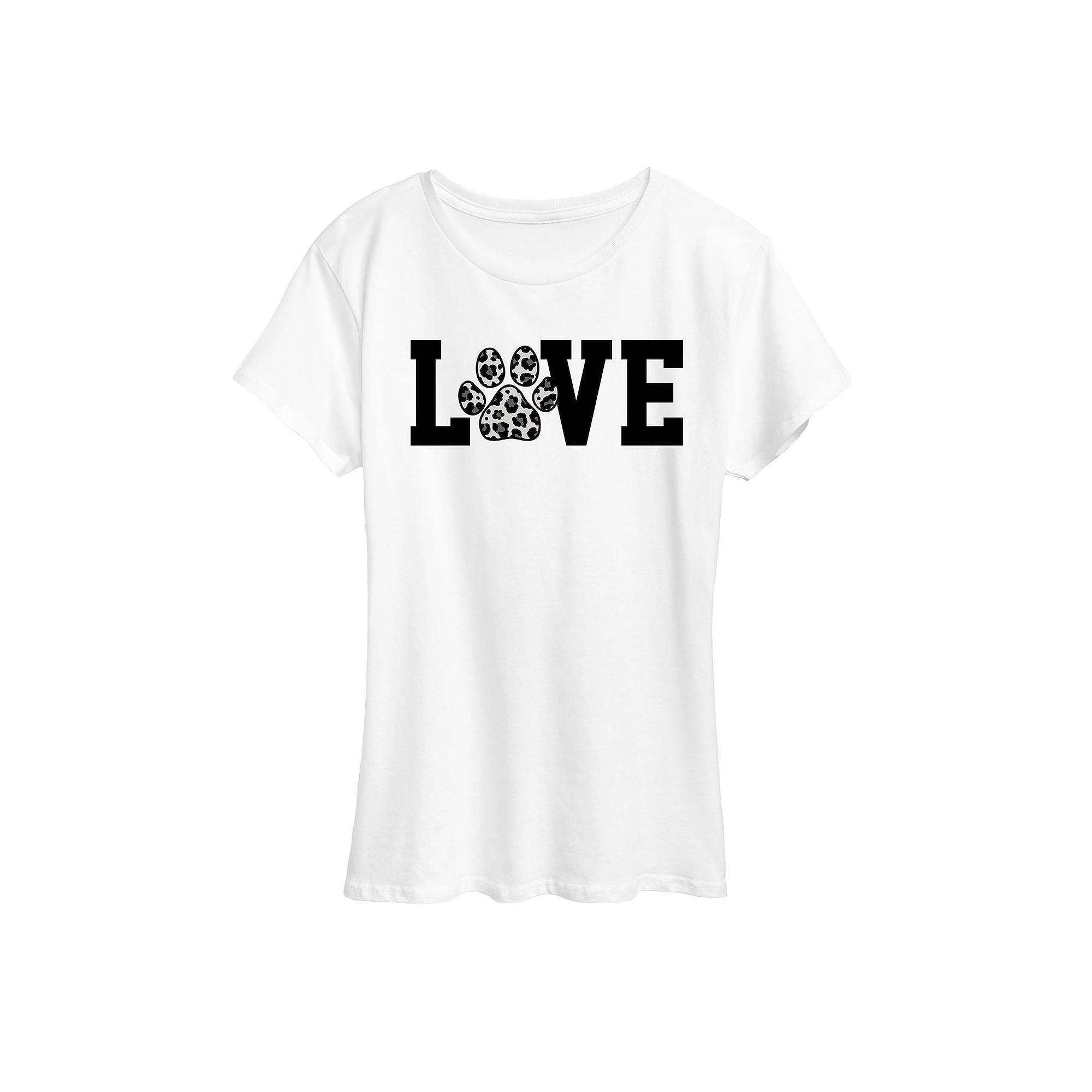 Women's Love Pawprint Snow Leopard Graphic Tee, Size: Small, Grey Green Product Image