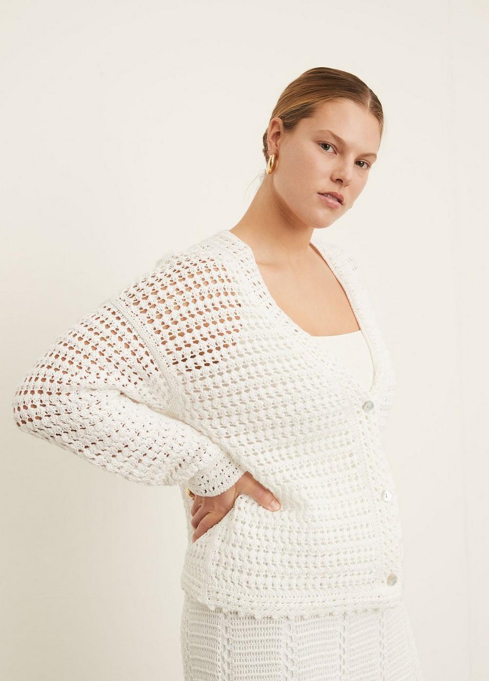 Womens Crochet Cardigan Sweater, Optic White, Size 1XL Vince Product Image