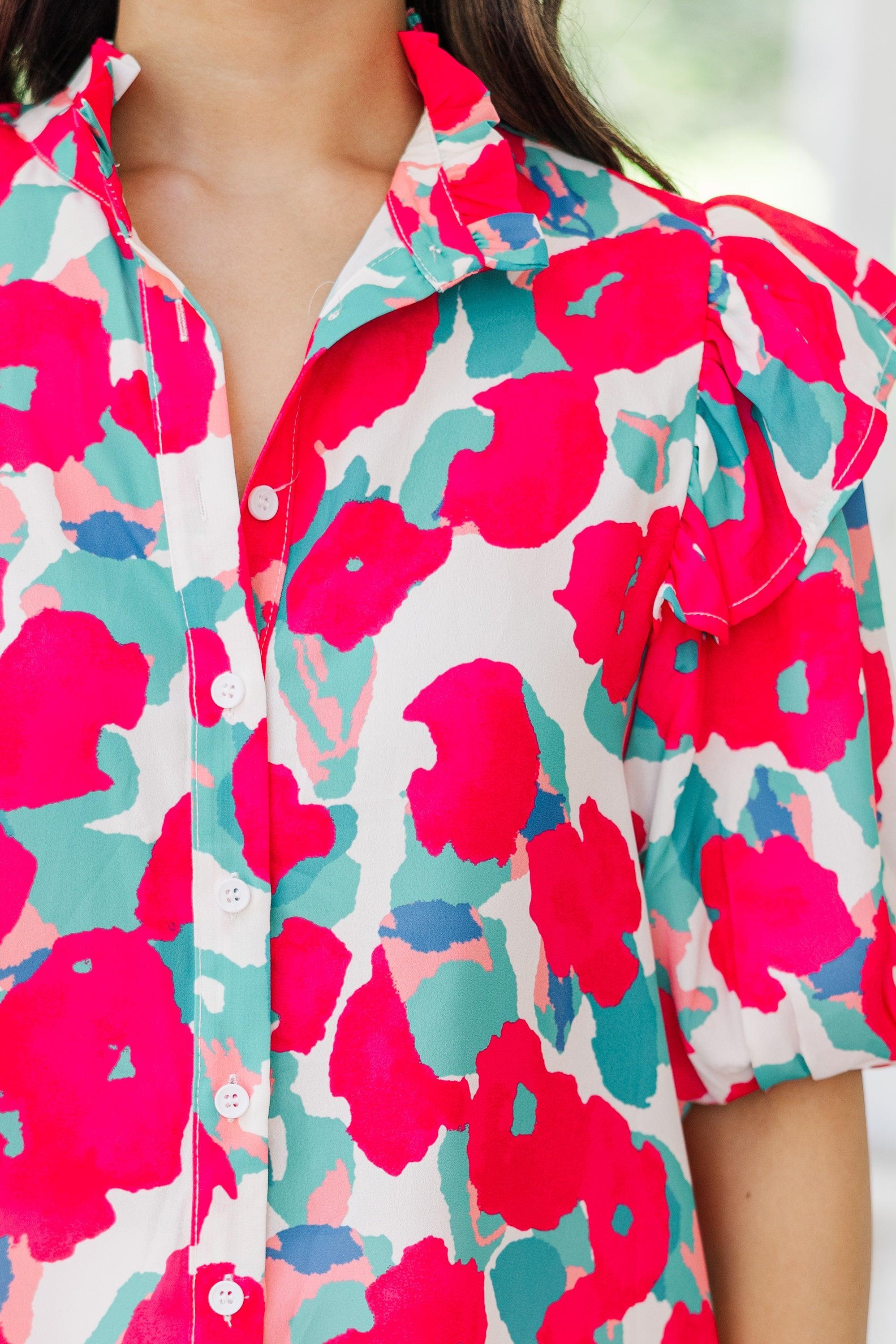 Keep Their Attention Hot Pink Floral Blouse Female Product Image