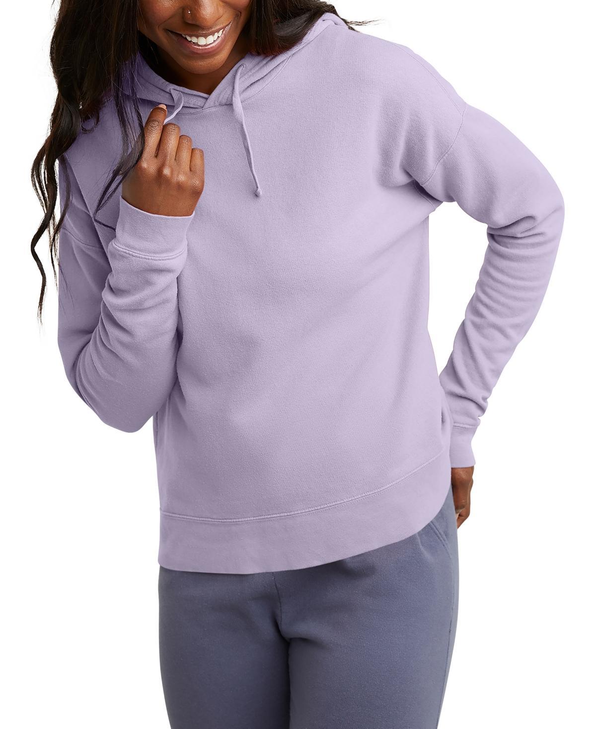 Hanes Womens Garment Dyed Fleece Hoodie Cantaloupe Orange L Product Image