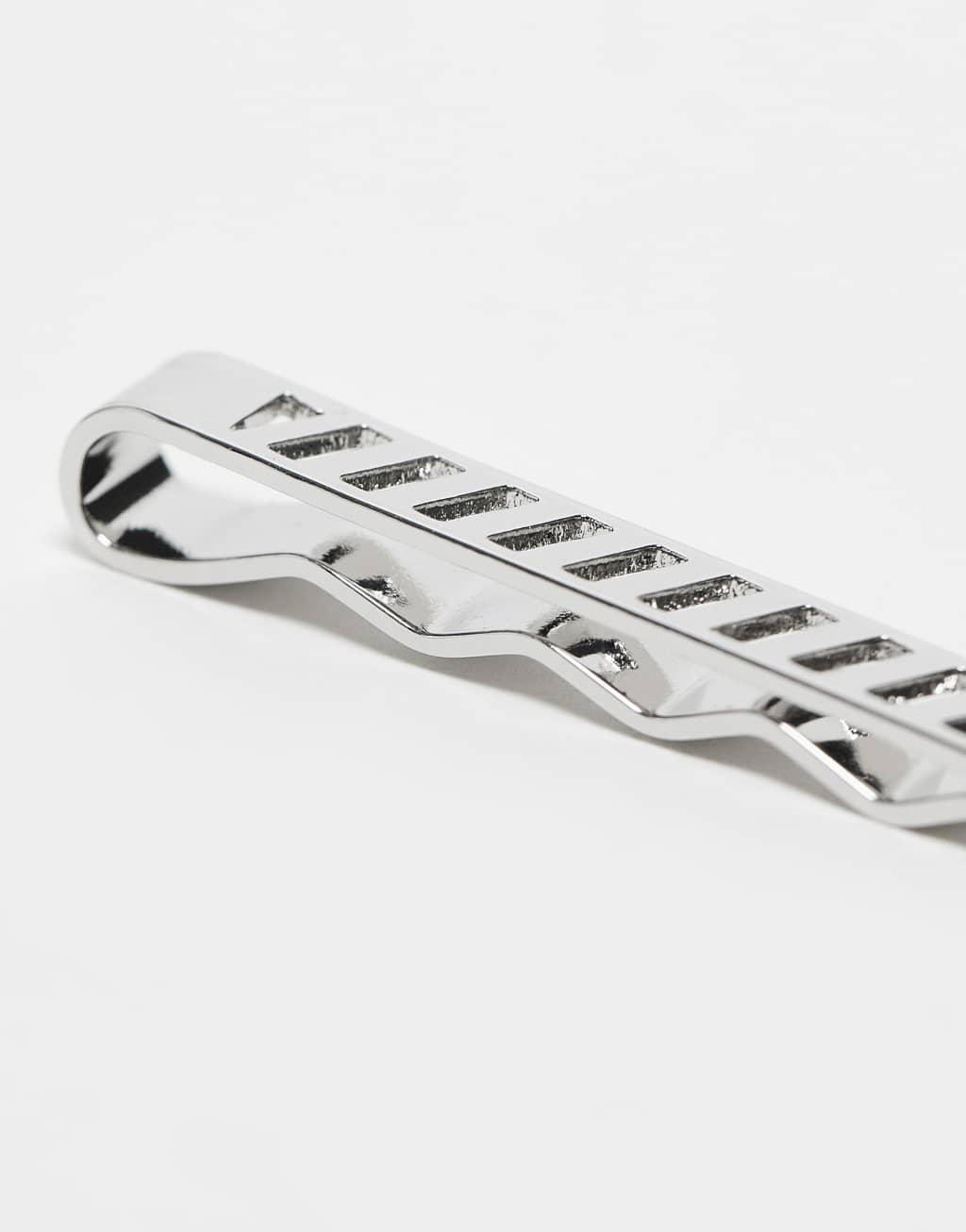 ASOS DESIGN tie bar with cut out detail in silver tone Product Image