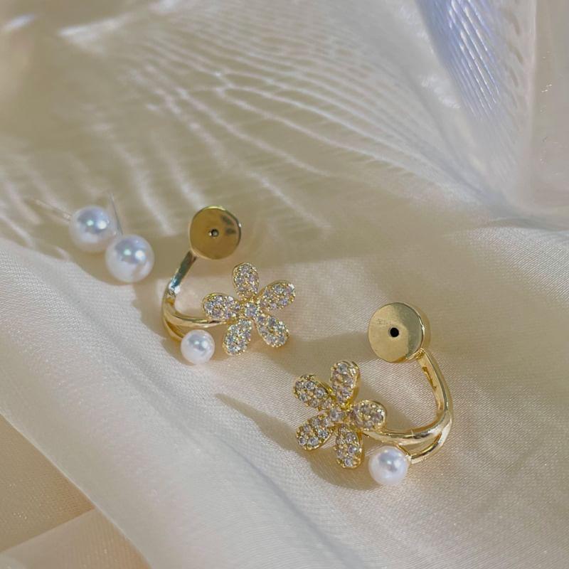 Floral Rhinestone Faux Pearl Alloy Ear Jacket Product Image