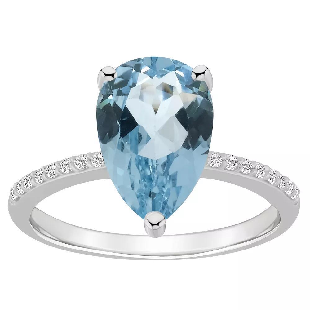 Alyson Layne 14k White Gold Pear Shape Sky Blue Topaz & 1/10 Carat T.W. Diamond Ring, Women's, Size: 7 Product Image