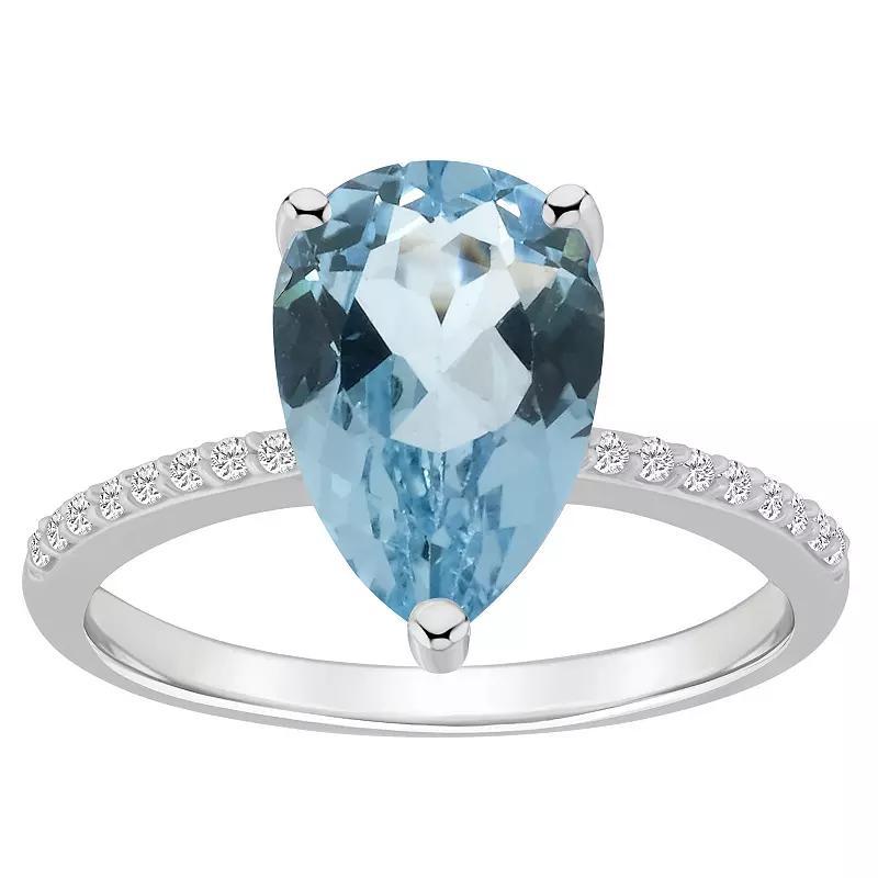 Alyson Layne 14k White Gold Pear Shape Sky Blue Topaz & 1/10 Carat T.W. Diamond Ring, Women's, Size: 7 Product Image