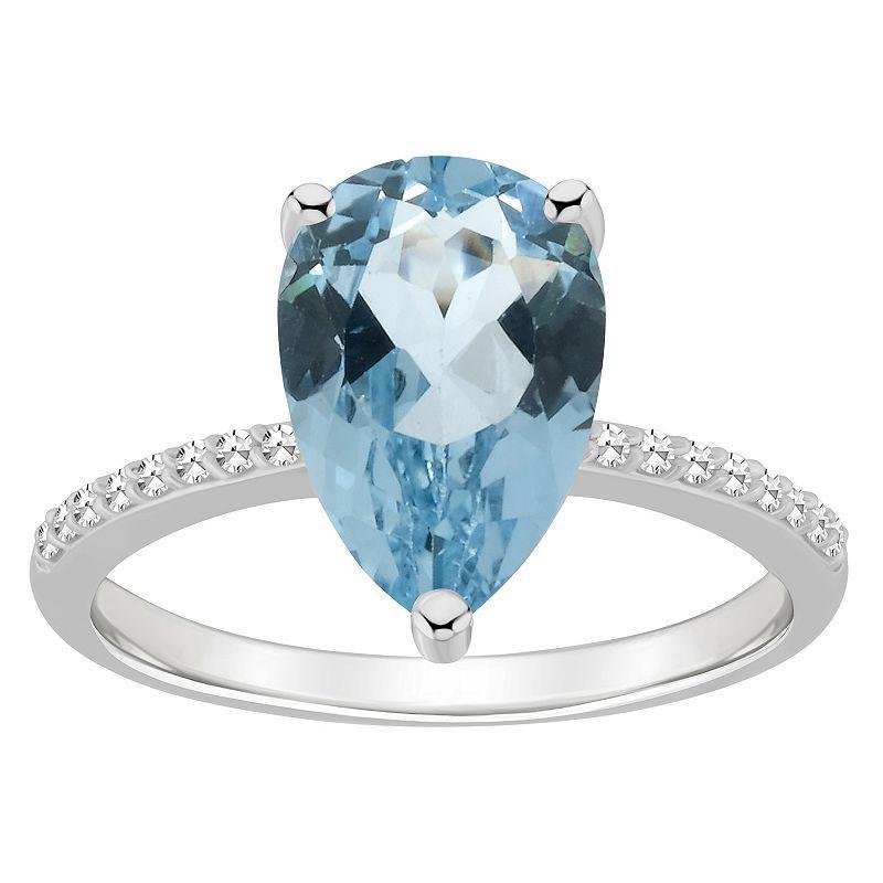 Alyson Layne Sterling Silver 10 mm x 8 mm Pear Shape Gemstone & 1/10 Carat T.W. Diamond Ring, Womens, Blue Topaz Product Image