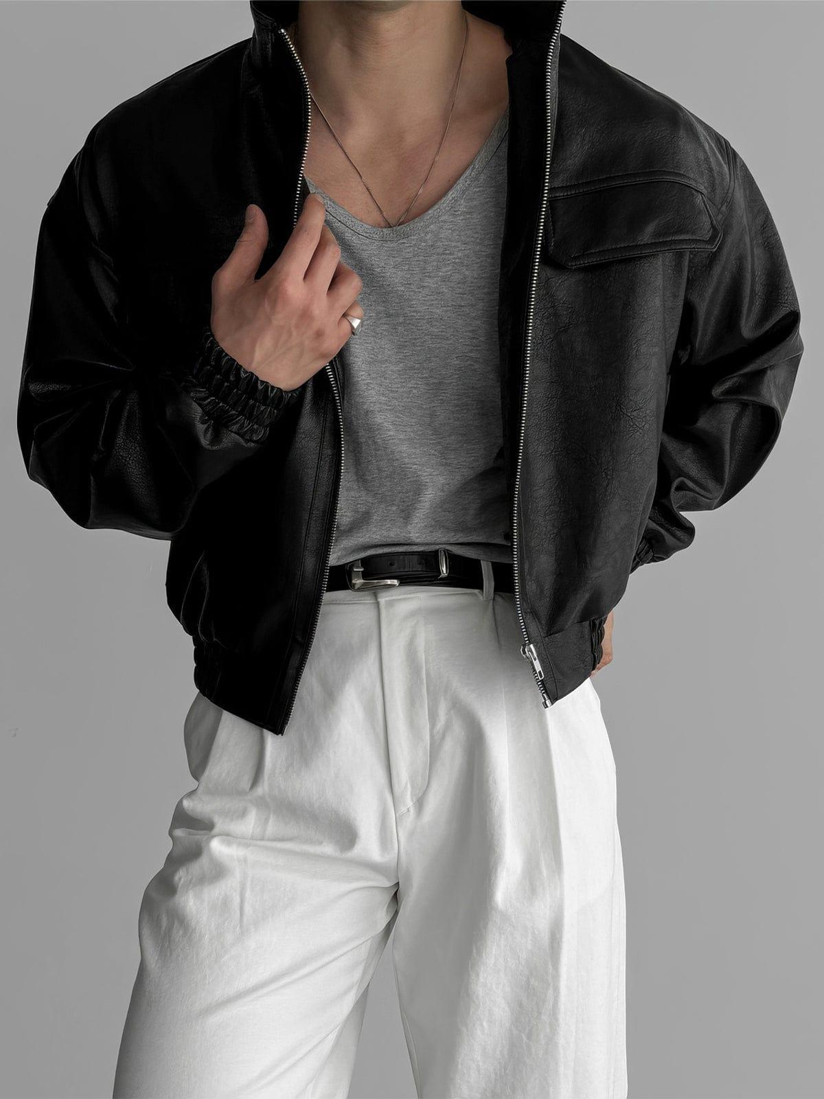 RT No. 12467 BLACK STAND COLLAR LEATHER JK Product Image