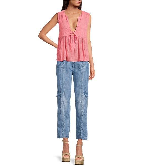 ELAN Cotton Blend Coordinating Sleeveless Tie Front Flyaway Top Product Image