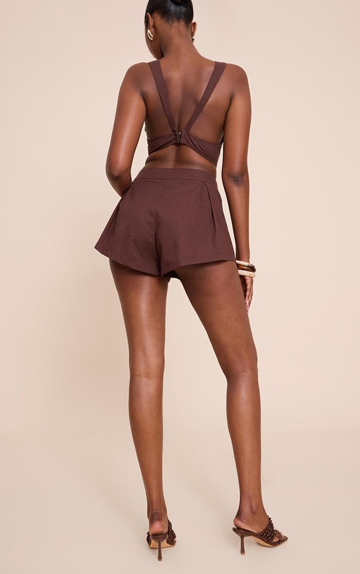 Dark Brown Linen Look Woven Tailored Shorts Product Image