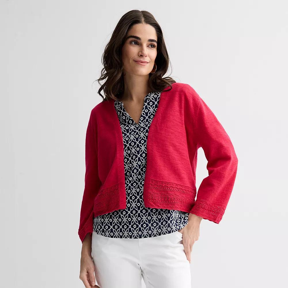 Women's Croft & Barrow® Pointelle Hem Open-Front Cardigan, Size: Large, Maui Pink Product Image