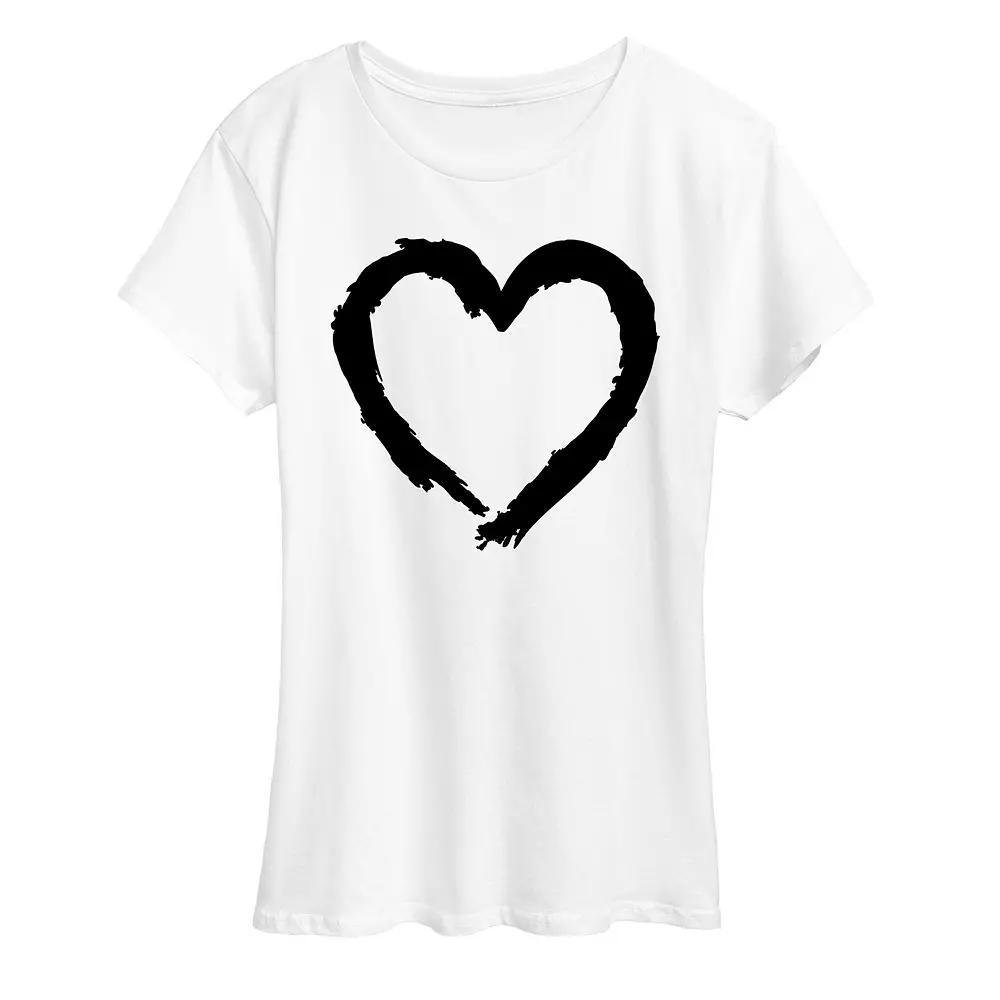 Women's Paintbrush Stroke Heart Graphic Tee, Size: XXL, White Product Image