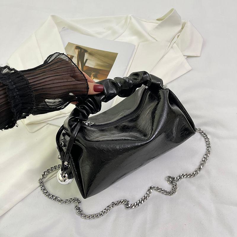 Ruched Faux Leather Shoulder Bag Product Image