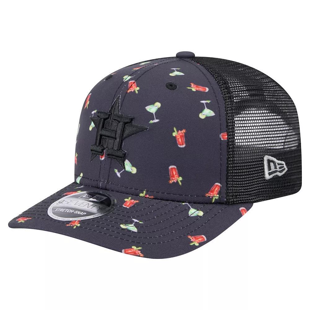 Men's New Era Black Houston Astros Adventure Drinks Pattern 9SEVENTY Stretch-Snap Hat, Blue Product Image