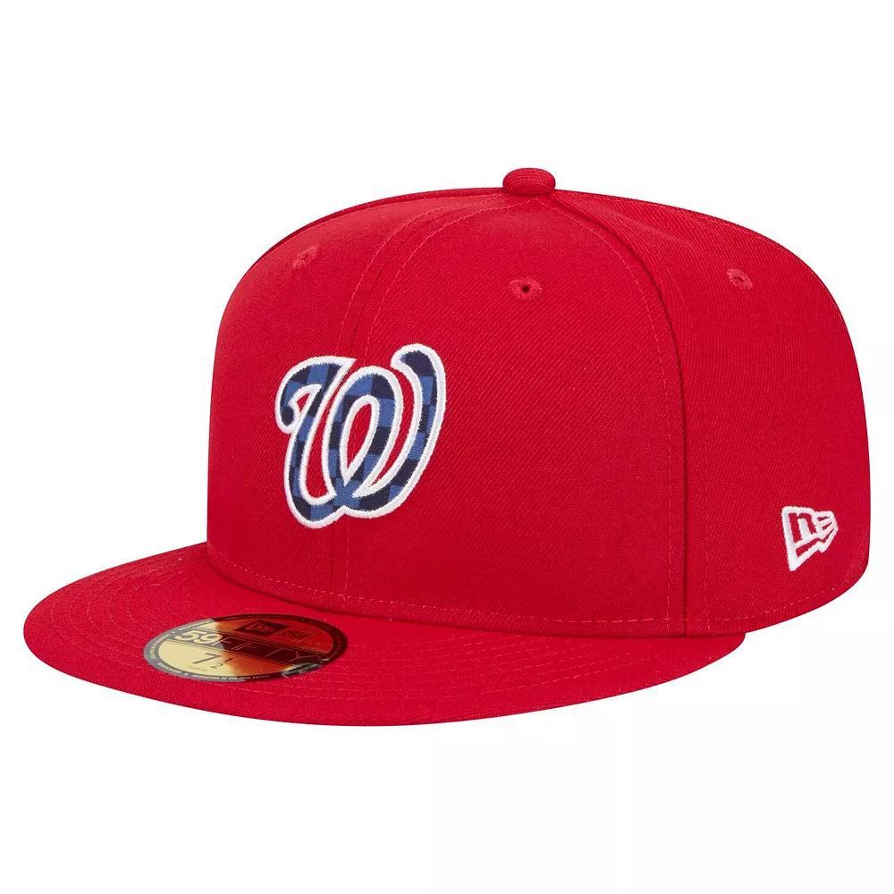 Men's New Era Red Washington Nationals Checkered Undervisor 59FIFTY Fitted Hat, Size: 7 7/8 Product Image