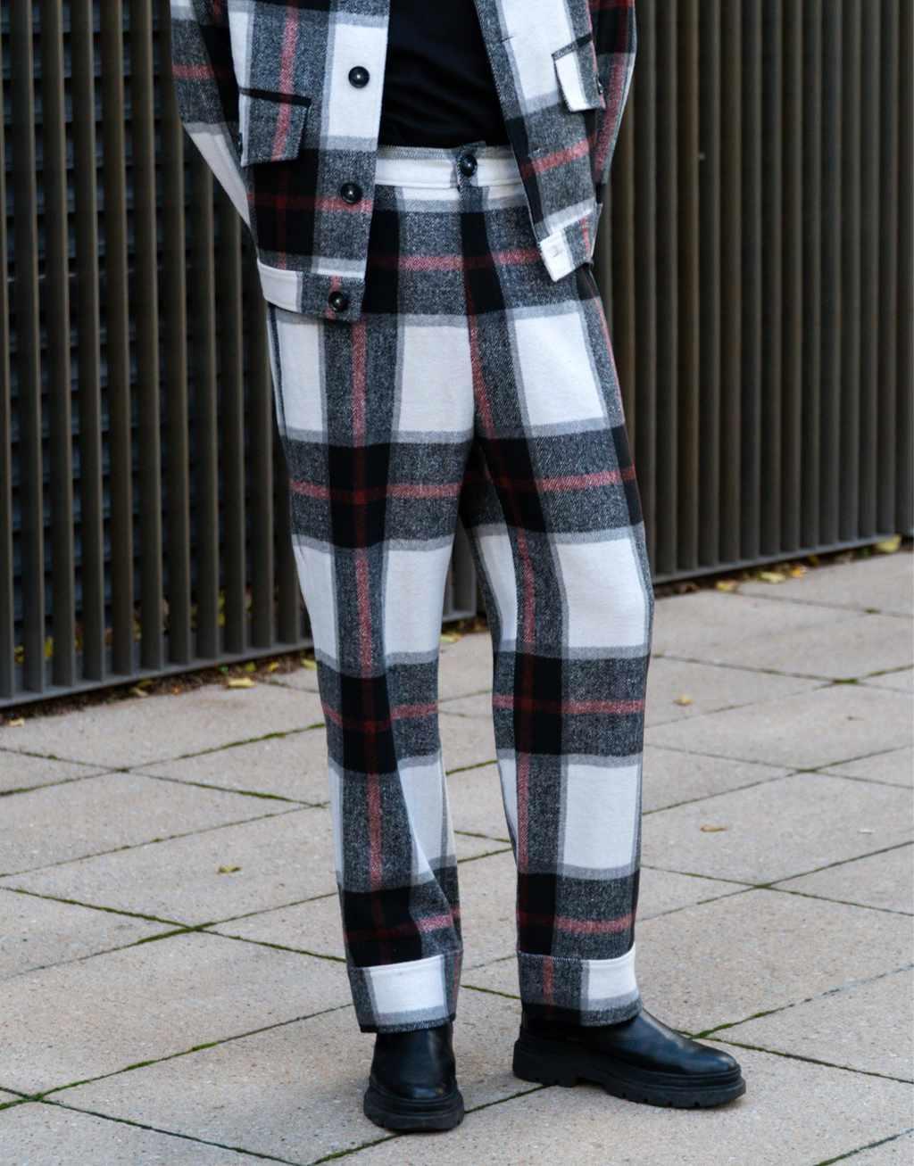 Labelrail x Isaac Hudson brushed check wide leg turn-up pants Product Image