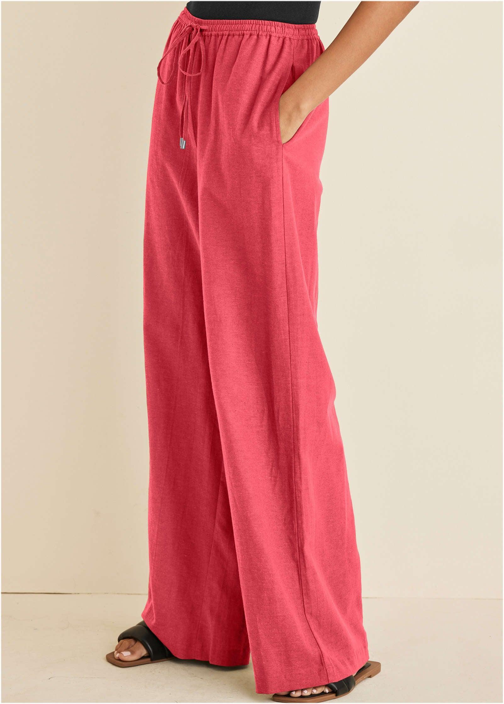 Linen Wide Leg Pant - Coral Product Image
