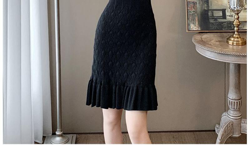 Long-Sleeve Notch Neck Plain Knit Mermaid Dress Product Image