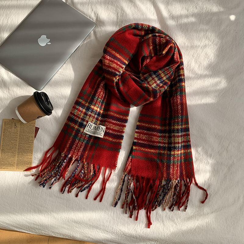 Plaid Fringed Trim Scarf Product Image