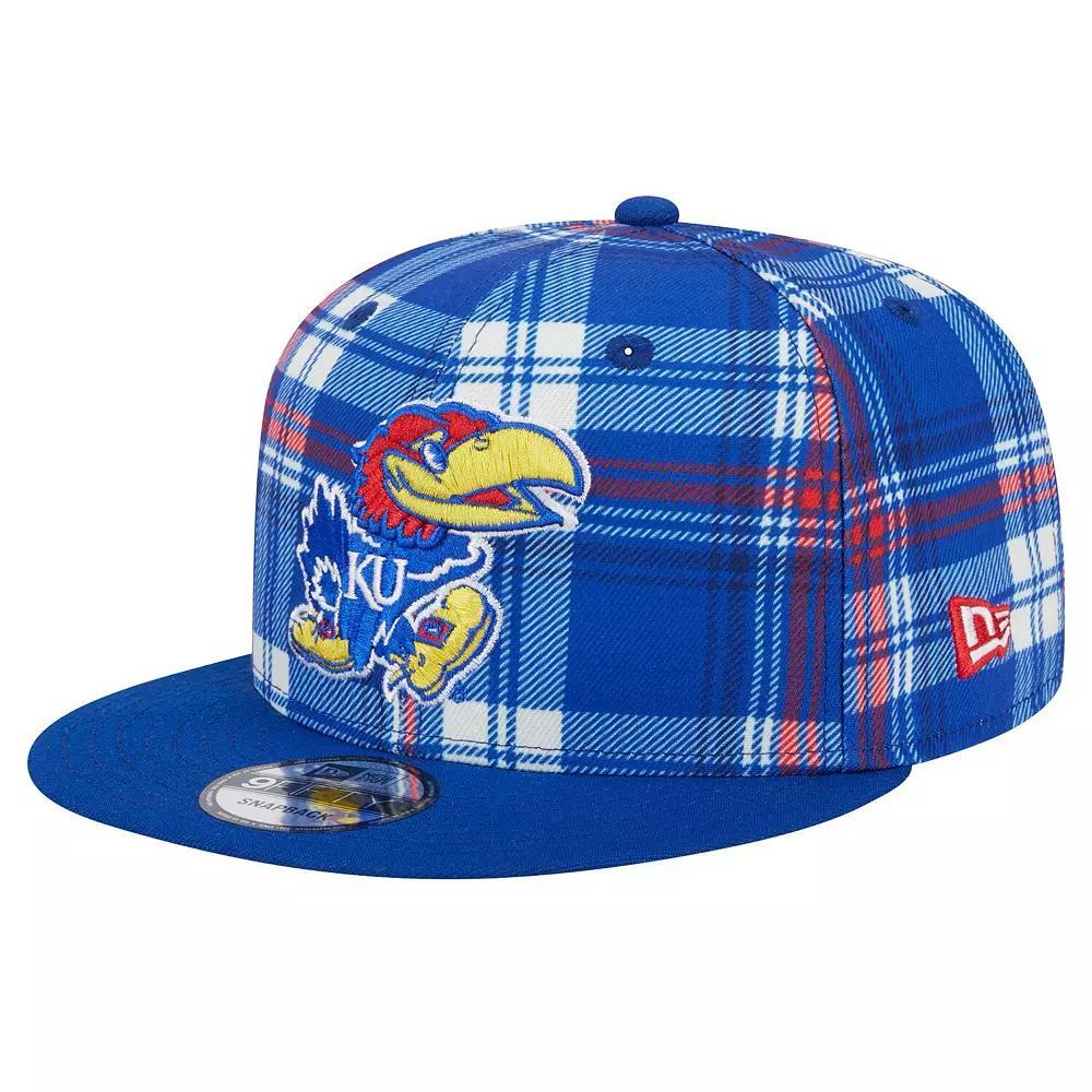 Men's New Era Royal Kansas Jayhawks Plaid 9FIFTY Snapback Hat, Blue Product Image