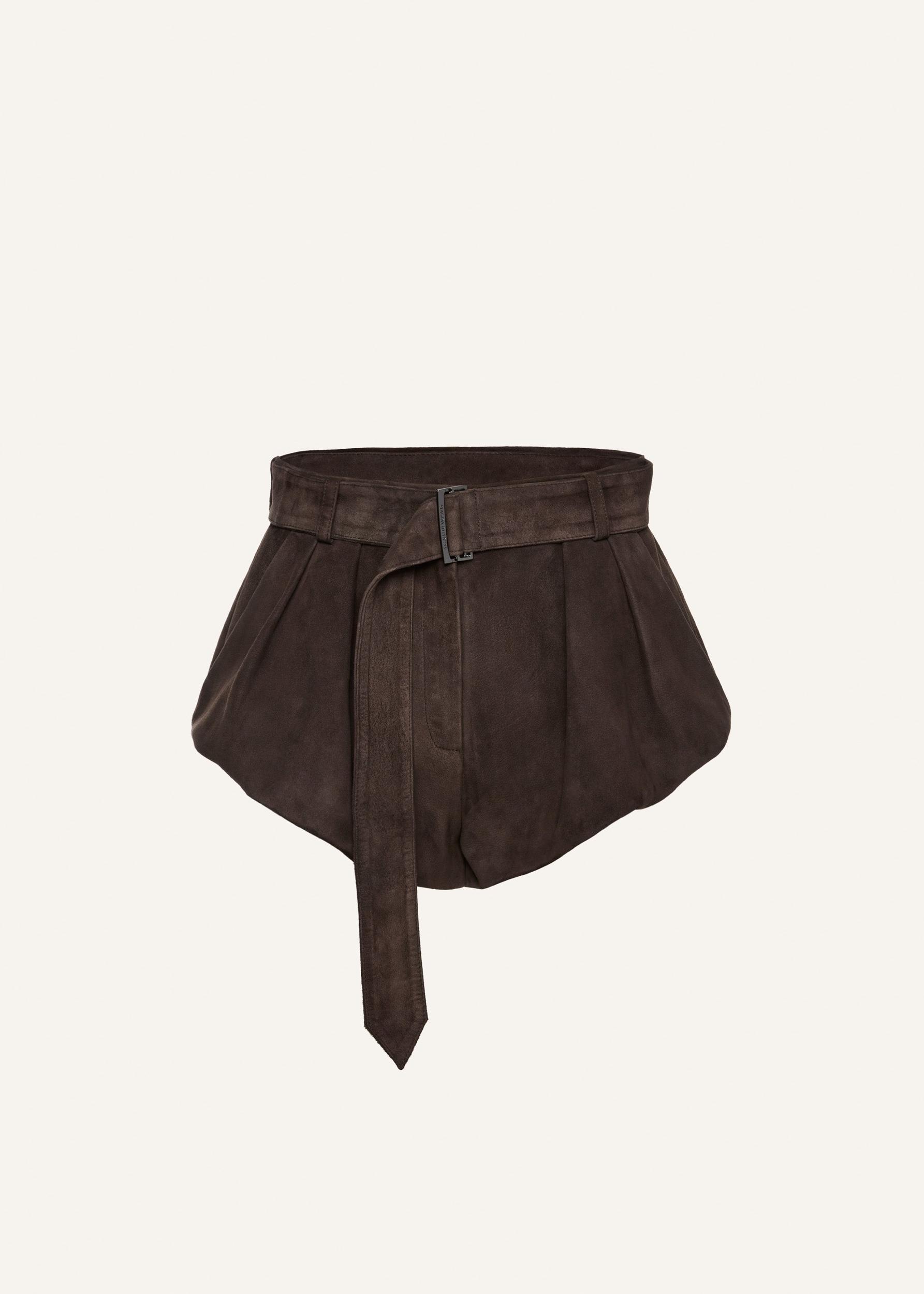 Flared suede shorts in brown Product Image