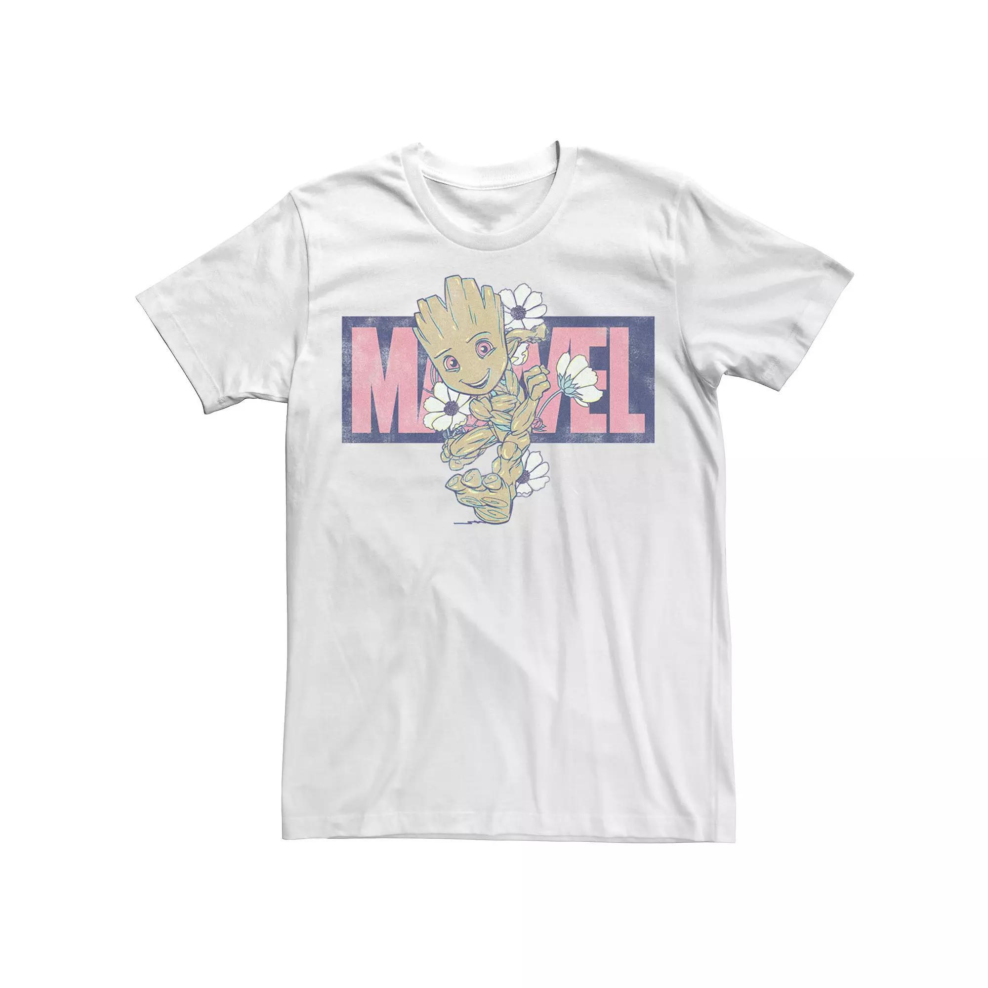 Men's Marvel Groot Running Floral Tee, Size: XXL, White Product Image