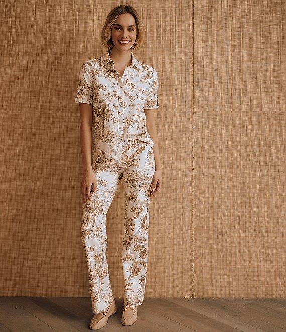 J.McLaughlin Cornelia Coordinating Point Collar Short Sleeve Button Front Top Product Image