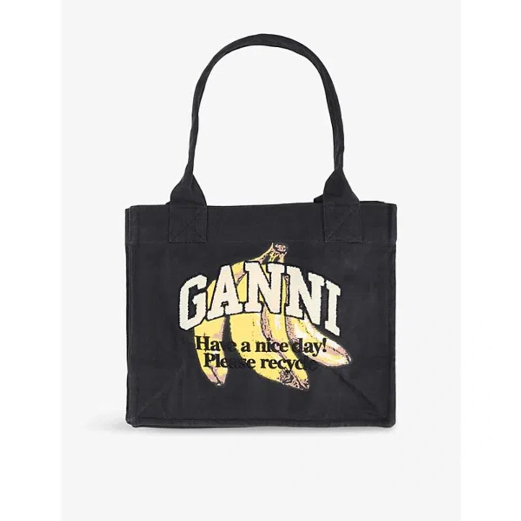GANNI Banana Print Large Tote Bag In Black Product Image