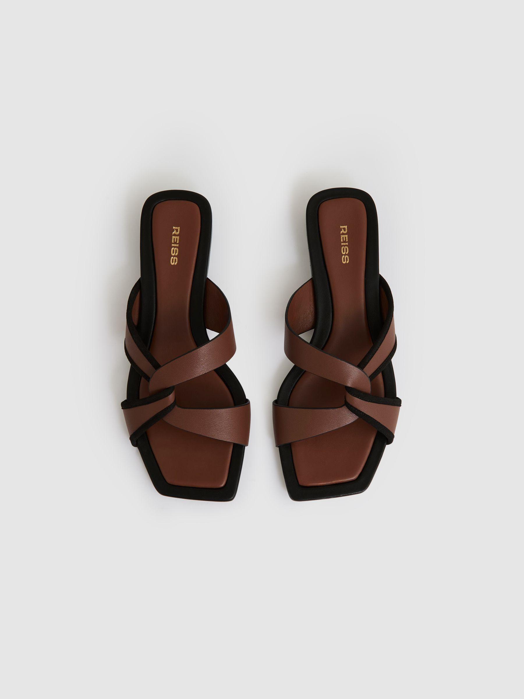 Leather Link-Strap Slip-On Sandals in Tan Product Image
