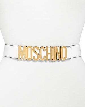 Moschino Womens Logo Buckle Leather Belt Product Image