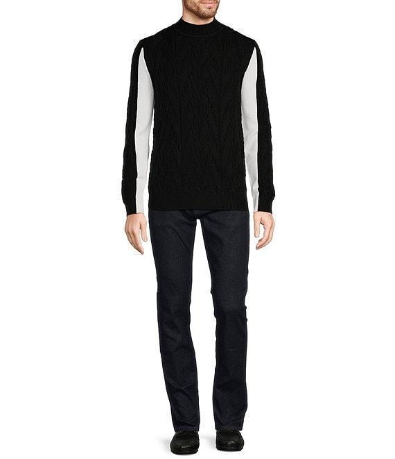 Murano Inflorescence Collection Color Block Textured Mock Neck Wool Blend Sweater Product Image