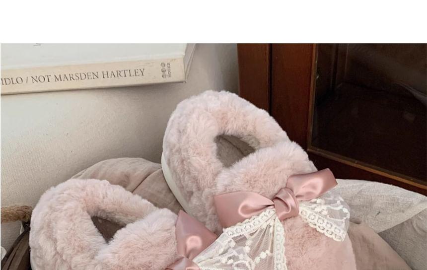 Lace Bow Fluffy Slippers Product Image