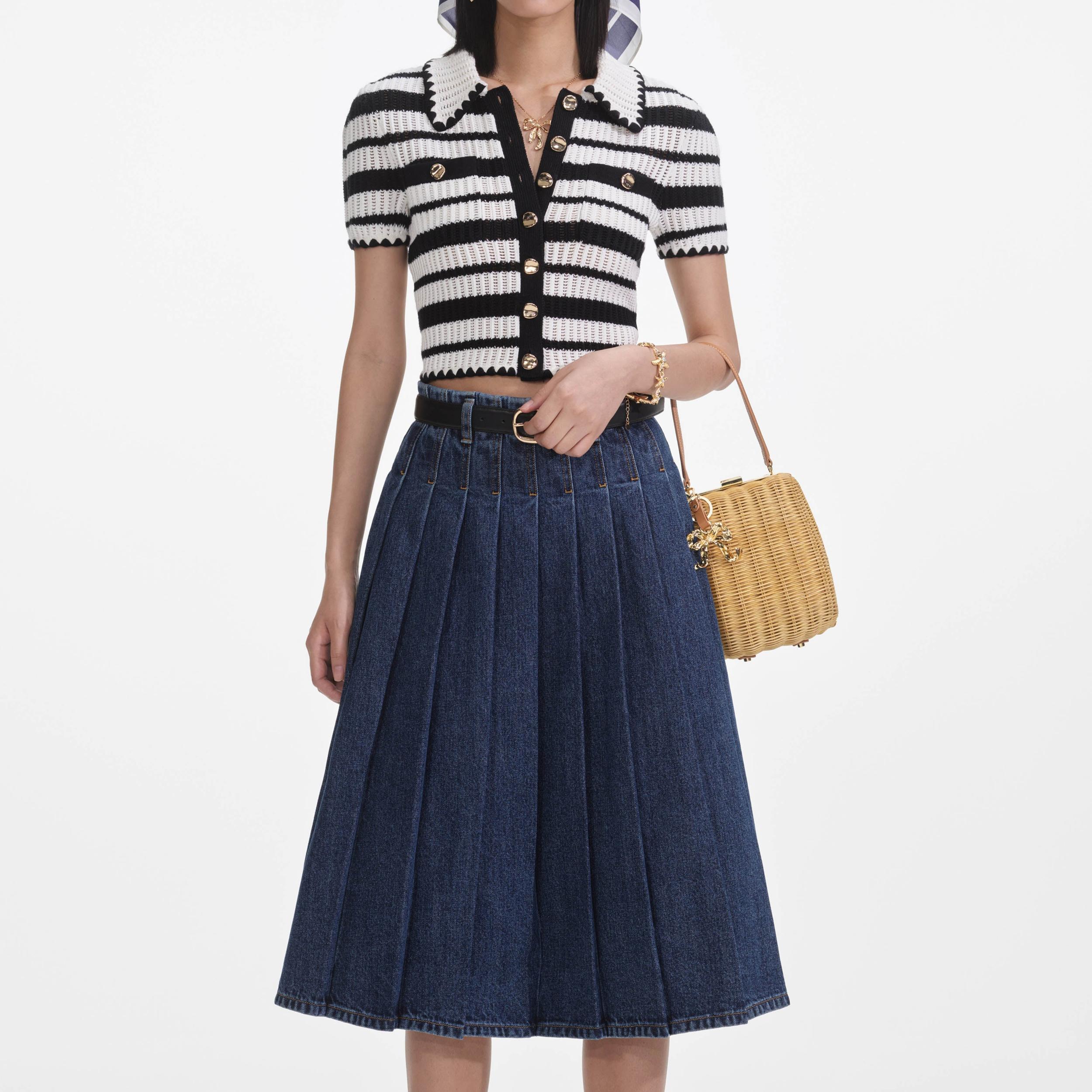 Cream And Black Striped Crochet Top Product Image