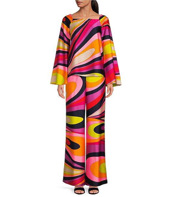 Trina Turk Woven Satin Georgette Abstract Print Square Neck Flare Sleeve Torie Coordinating Top Product Image