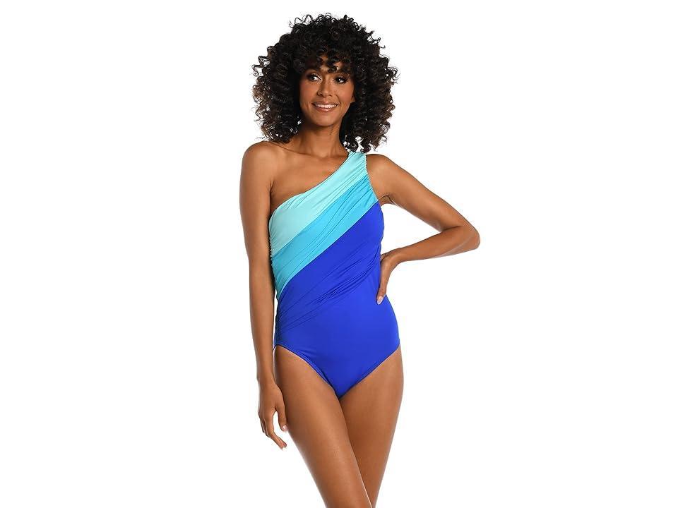 La Blanca Island Goddess Shirred Color-Block One Shoulder Mio (Ice ) Women's Swimwear Product Image