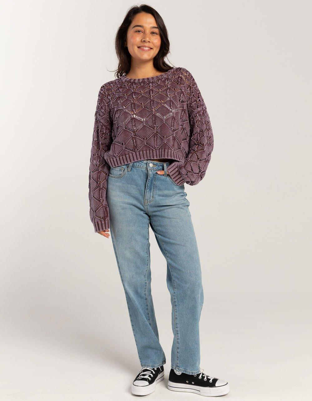 FULL TILT Womens Open Weave Washed Pullover Sweater Product Image