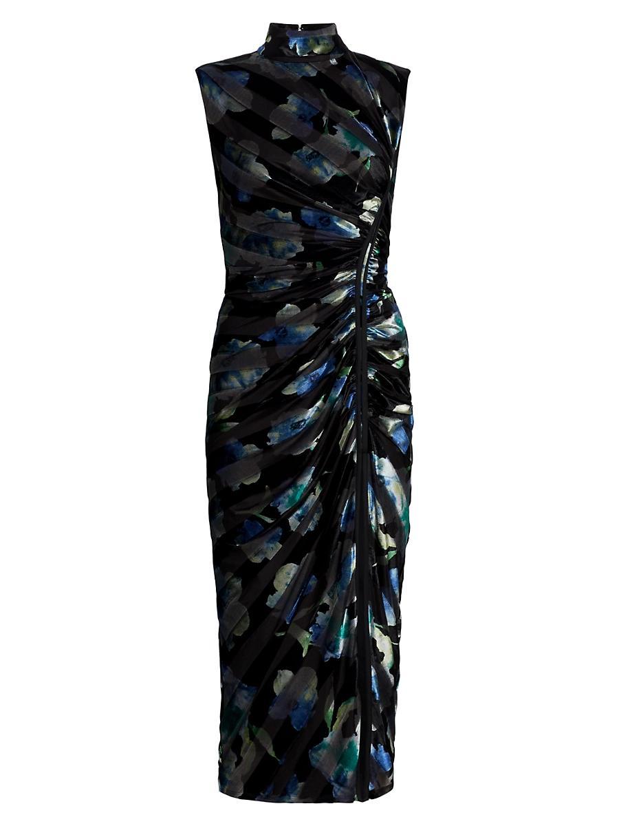 Womens Hallie Patterned Velvet Midi-Dress Product Image